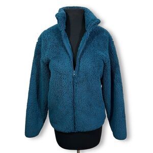 Uniqlo Oversized Teal Sherpa‎ Fleece Full-Zip Jacket Plush Winter Womens XS